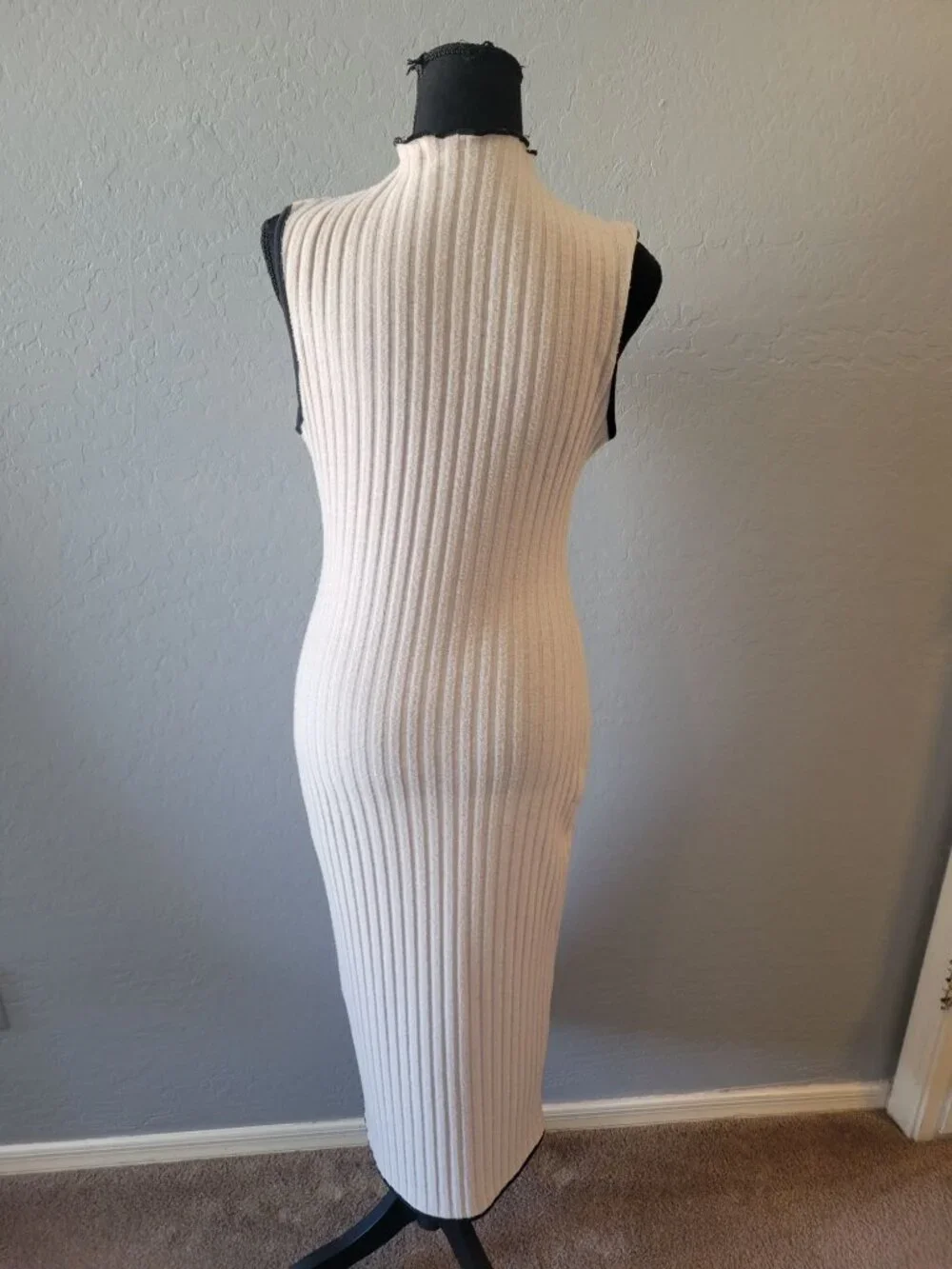 Scalloped High Neck ribbed sleeveless sweater midi dress with contrast trim SZ L - Picture 6 of 9